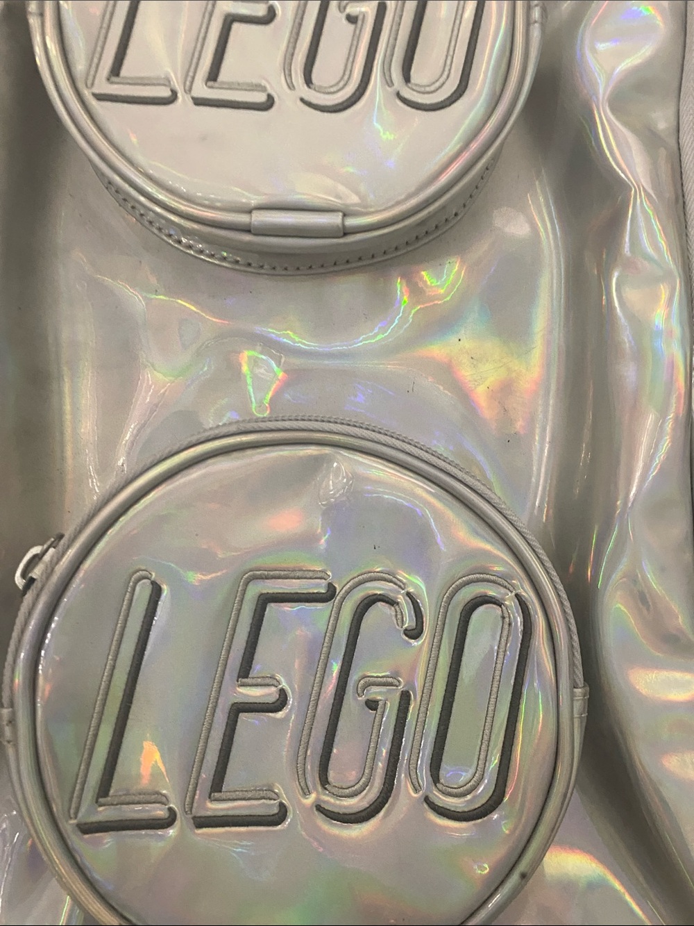 Lego Holographic Silver Backpack with Round Logo Pockets NWT - Picture 2 of 12